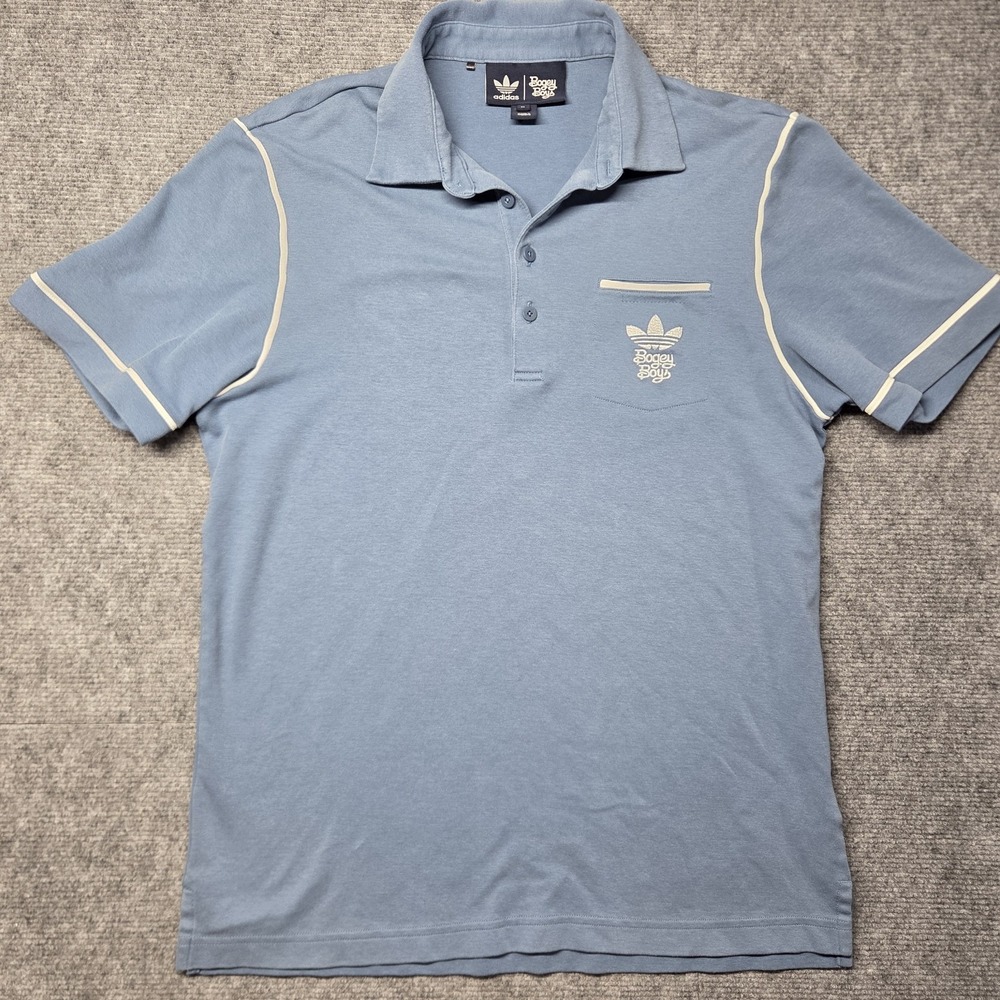 Adidas x Bogey Boys Mens Blue Pique Golf Polo Shirt Short Sleeve Size M